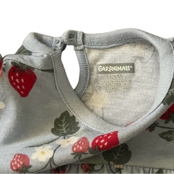Garanimals Strawberry Print ruched light blue Baby Dress 3-6 Months short sleeve - Picture 6 of 7